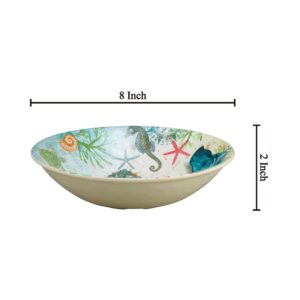 UPware Melamine Dinner Bowl Set of 6, BPA-Free Dishwasher Safe Round Bowls, Dinnerware Kitchen Bowls for Pasta, Rice, Soup, and Salad, 8 Inch Bowls (Seahorse)