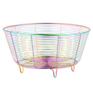 meisha round fruit bowl, creative mesh fruit dish basket bowl, round rainbow large metal wire storage baskets, modern style container for fruit, vegetables, bread, snacks - 8.46" diameter
