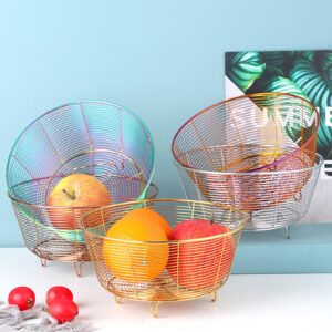 Meisha Round Fruit Bowl, Creative Mesh Fruit Dish Basket Bowl, Round Rainbow Large Metal Wire Storage Baskets, Modern Style Container for Fruit, Vegetables, Bread, Snacks - 8.46" Diameter