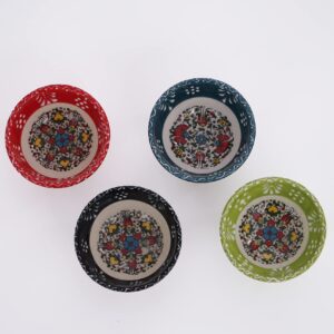 Silkroad Home Goodies Set of 4 Ceramic Sauce Dishes in Gift Box, Handprinted Turkish Pottery Mini Serving Plates