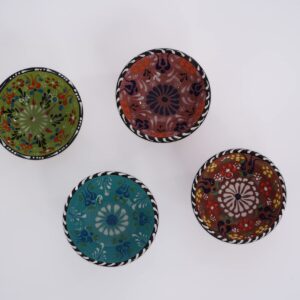 Silkroad Home Goodies Set of 4 Ceramic Sauce Dishes in Gift Box, Handprinted Turkish Pottery Mini Serving Plates