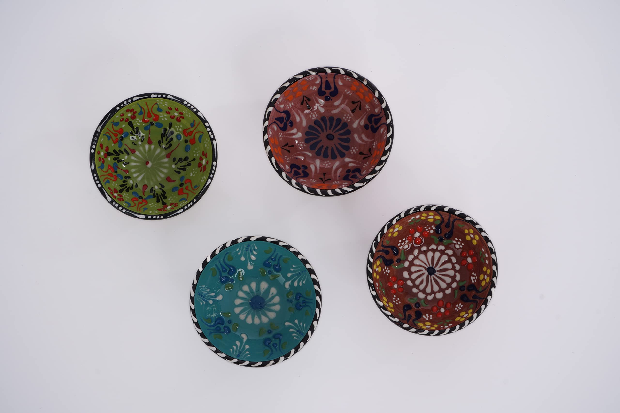 Silkroad Home Goodies Set of 4 Ceramic Sauce Dishes in Gift Box, Handprinted Turkish Pottery Mini Serving Plates