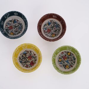 Silkroad Home Goodies Set of 4 Ceramic Sauce Dishes in Gift Box, Handprinted Turkish Pottery Mini Serving Plates