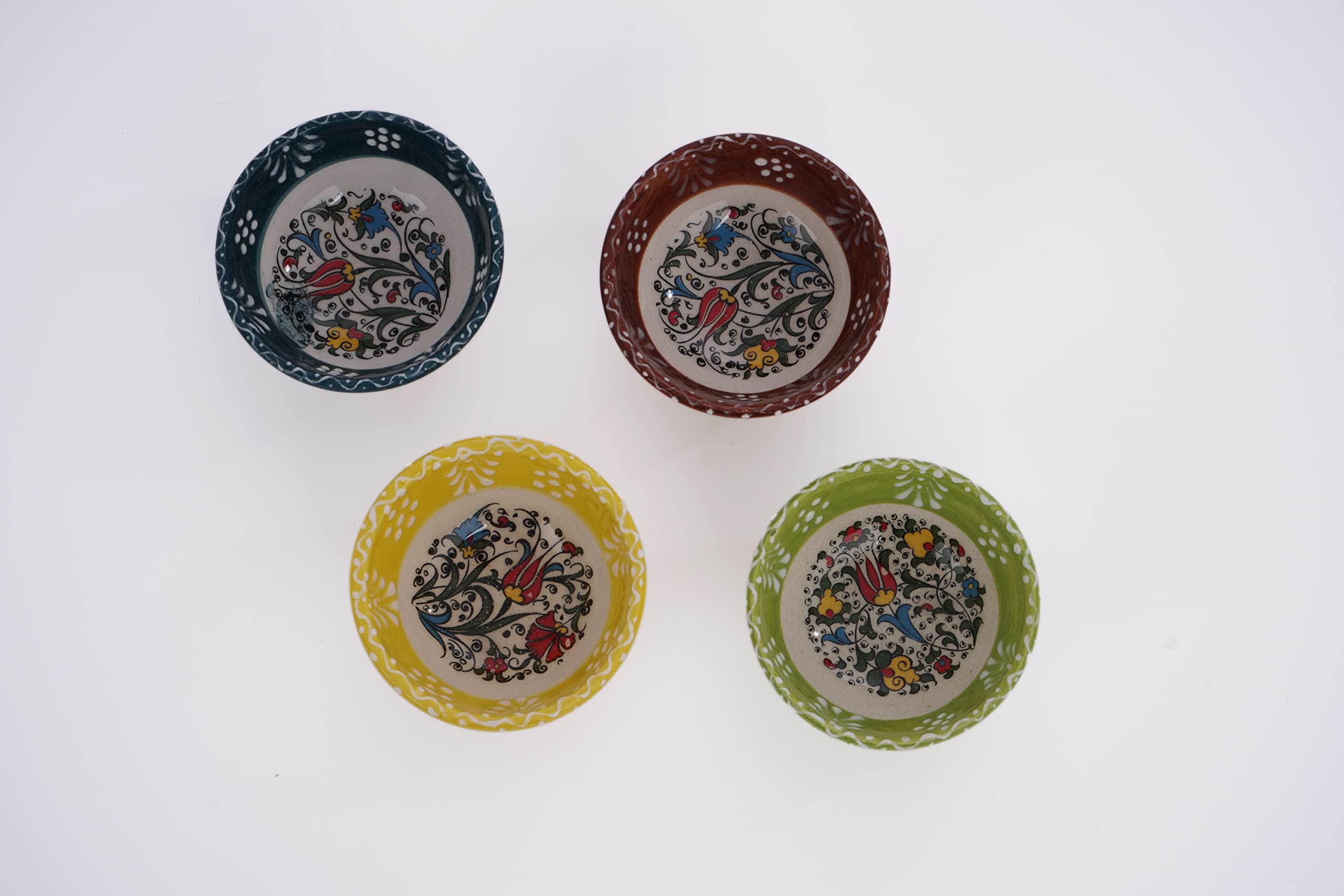 Silkroad Home Goodies Set of 4 Ceramic Sauce Dishes in Gift Box, Handprinted Turkish Pottery Mini Serving Plates