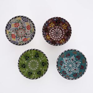 Silkroad Home Goodies Set of 4 Ceramic Sauce Dishes in Gift Box, Handprinted Turkish Pottery Mini Serving Plates