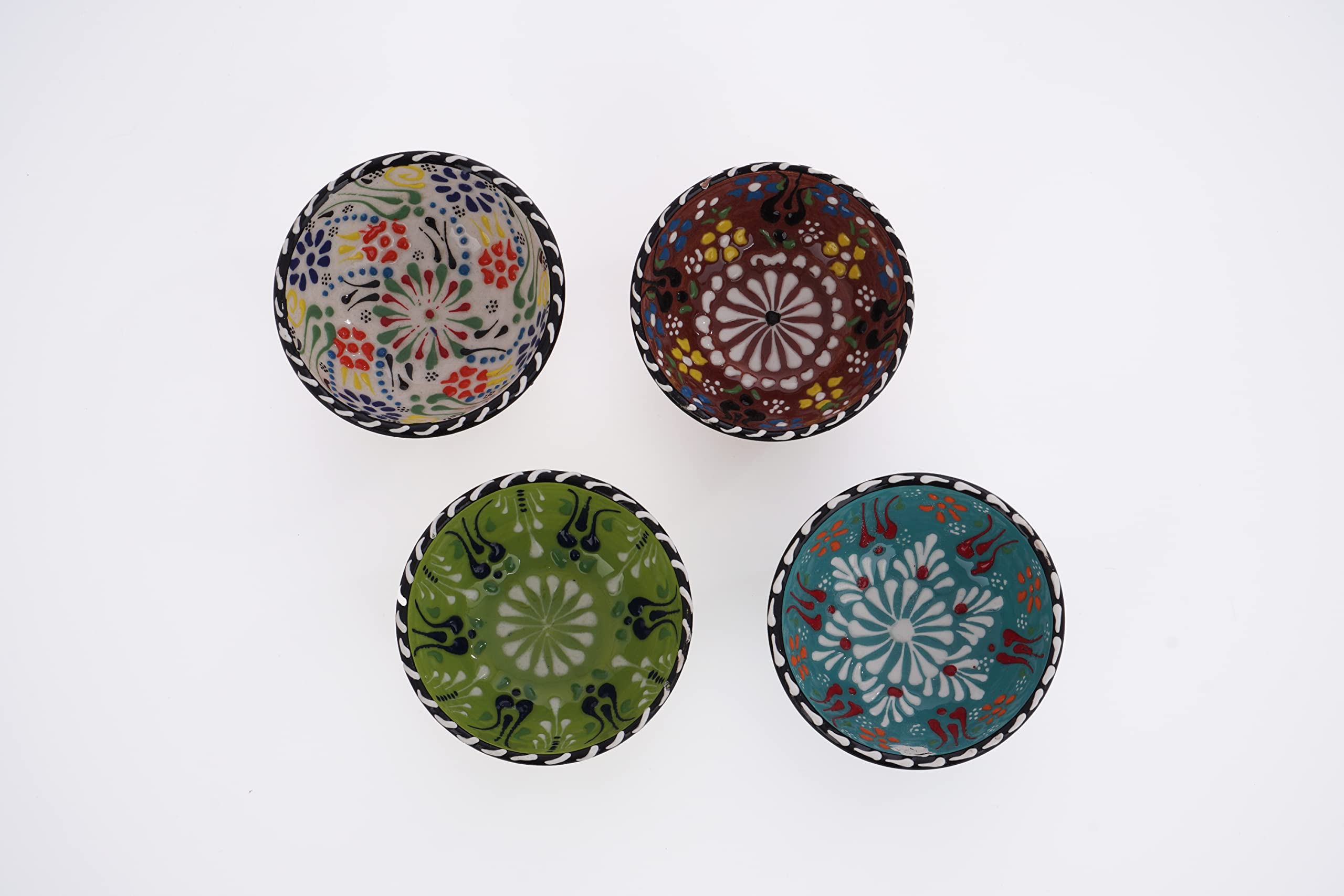 Silkroad Home Goodies Set of 4 Ceramic Sauce Dishes in Gift Box, Handprinted Turkish Pottery Mini Serving Plates