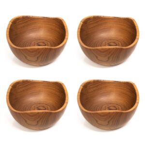 rainforest bowls set of 4 6.5" regular wavy curved rim javanese teak wood bowls- perfect for everyday use, hot & cold friendly, ultra-durable- premium wooden bowls handcrafted by indonesian artisans
