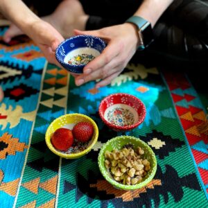 Silkroad Home Goodies Set of 4 Ceramic Sauce Dishes in Gift Box, Handprinted Turkish Pottery Mini Serving Plates