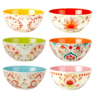 certified international francesca all purpose 12 oz. bowls, set of 6 assorted designs, multicolored
