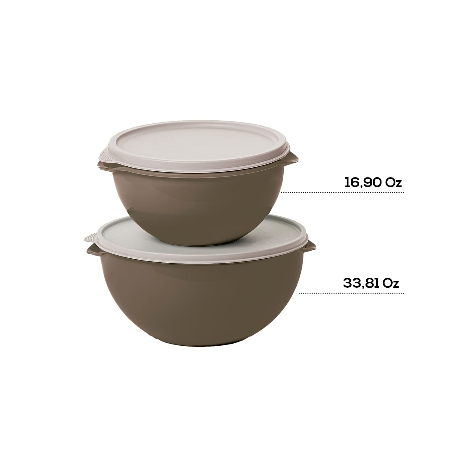 Plasvale - Set Biovita Colorful Plastic Bowls with Lids - Microwave, Freezer and Dishwasher Safe - 4 Pieces - BPA Free (Brown)