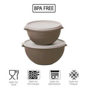 Plasvale - Set Biovita Colorful Plastic Bowls with Lids - Microwave, Freezer and Dishwasher Safe - 4 Pieces - BPA Free (Brown)