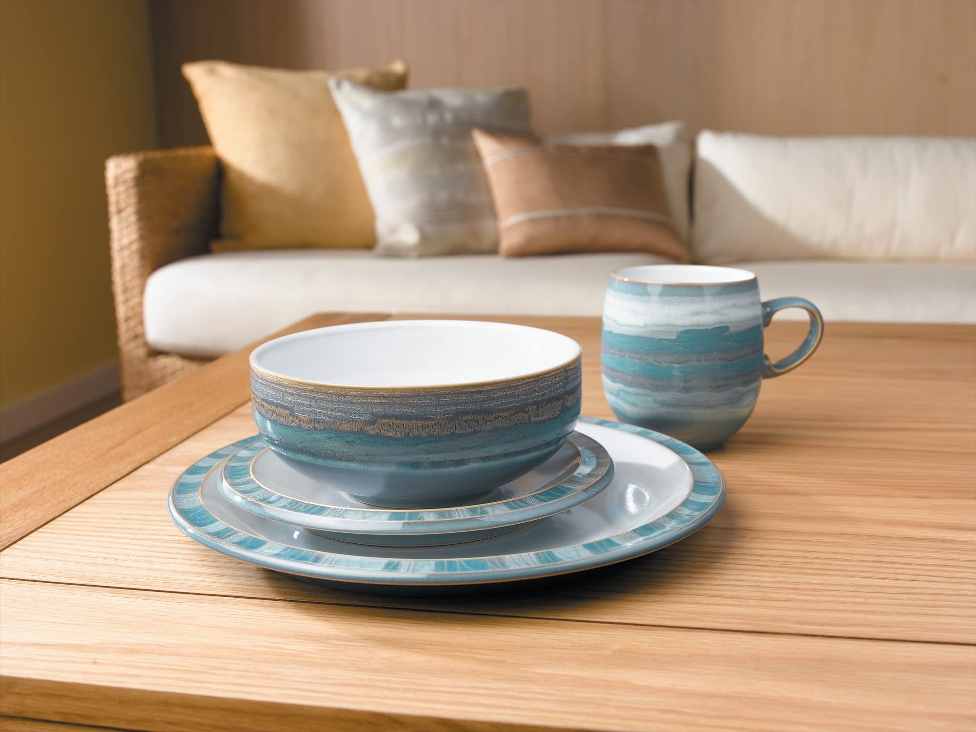 Denby 124048807 Azure Coast 2 Piece Cereal Bowl Set, Porcelain