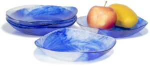 red co. set of 6 round 10 oz blue etched wavy glass deep soup serving bowls, medium