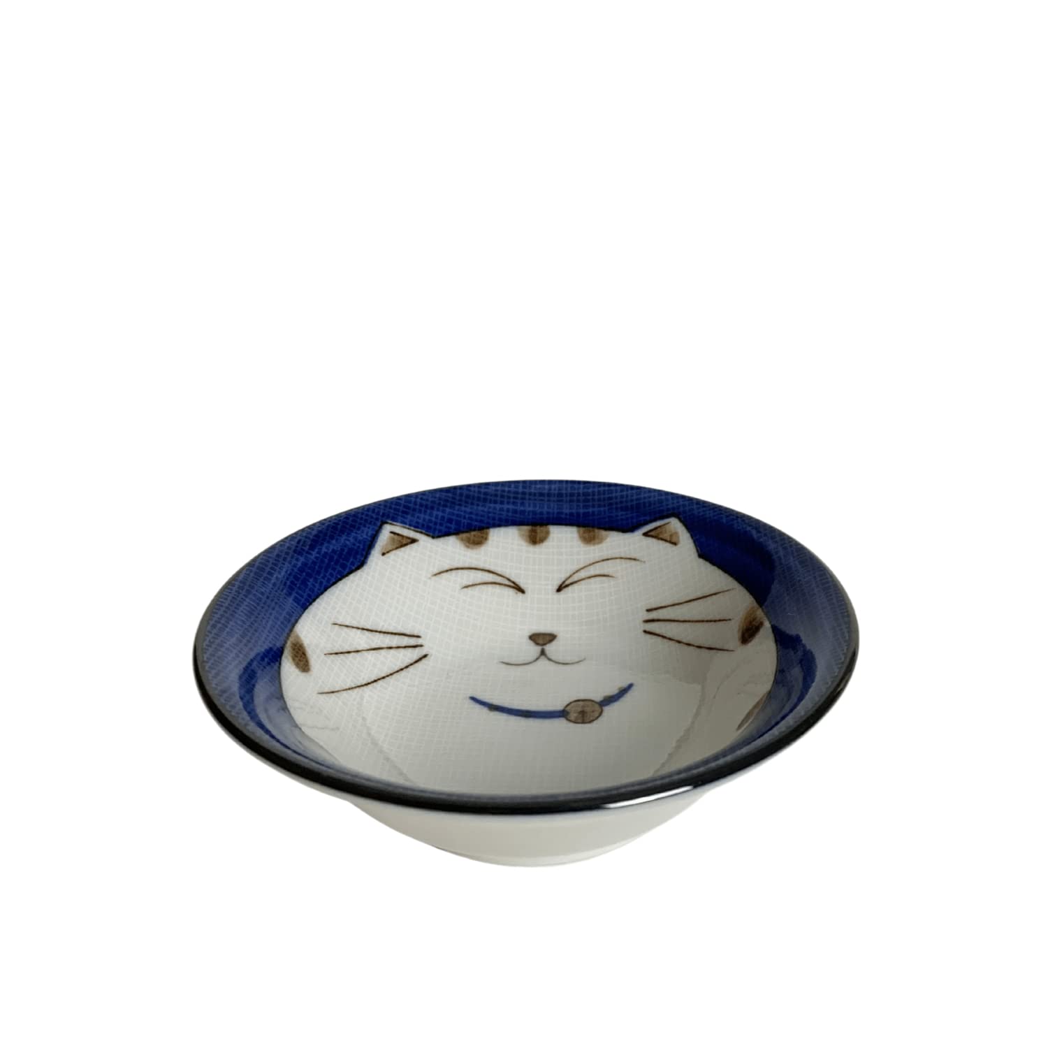 JapanBargain 2564x4, Set of 4 Japanese Porcelain Dipping Sauce Bowl Smiling Kitty Cat Bowl for Appetizer Snack Made in Japan, 4-1/4 inches, Blue (4, Blue)