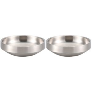 2pcs stainless steel appetizer plates sauce dish rice bowl double-walled metal plates seasoning plate kimchi dish cold dishes container insulated soup bowls snacks bowls 4.5 inch