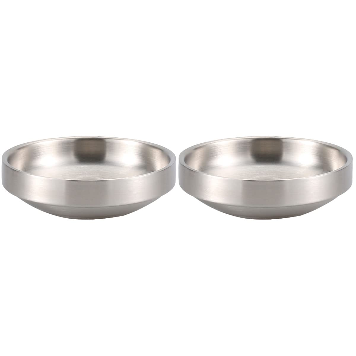 2pcs Stainless Steel Appetizer Plates Sauce Dish Rice Bowl Double-walled Metal Plates Seasoning Plate Kimchi Dish Cold Dishes Container Insulated Soup Bowls Snacks Bowls 4.5 Inch