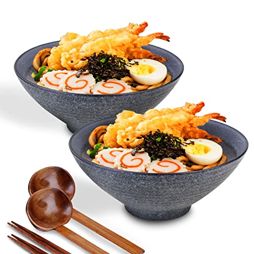 Artestia Ramen Bowls Set of 2, 6 Pieces 30 Ounce Large Ceramic Japanese Ramen Bowls with Chopsticks and Spoons Serving Bowls for Udon Soba Pho Asian Noodles, Salad, Soup