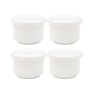 vikko soup crocks with lids, 10 ounce modern white soup bowl with cover, set of 4 soup dishes, dishwash safe