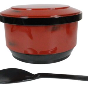 Ebros Gift Japanese Restaurant Grade Traditional Red and Black Ohitsu Rice Container Serving Bowl with Scoop for 3-4 People Party Hosting Functions Supply Asian Dining Made in Japan