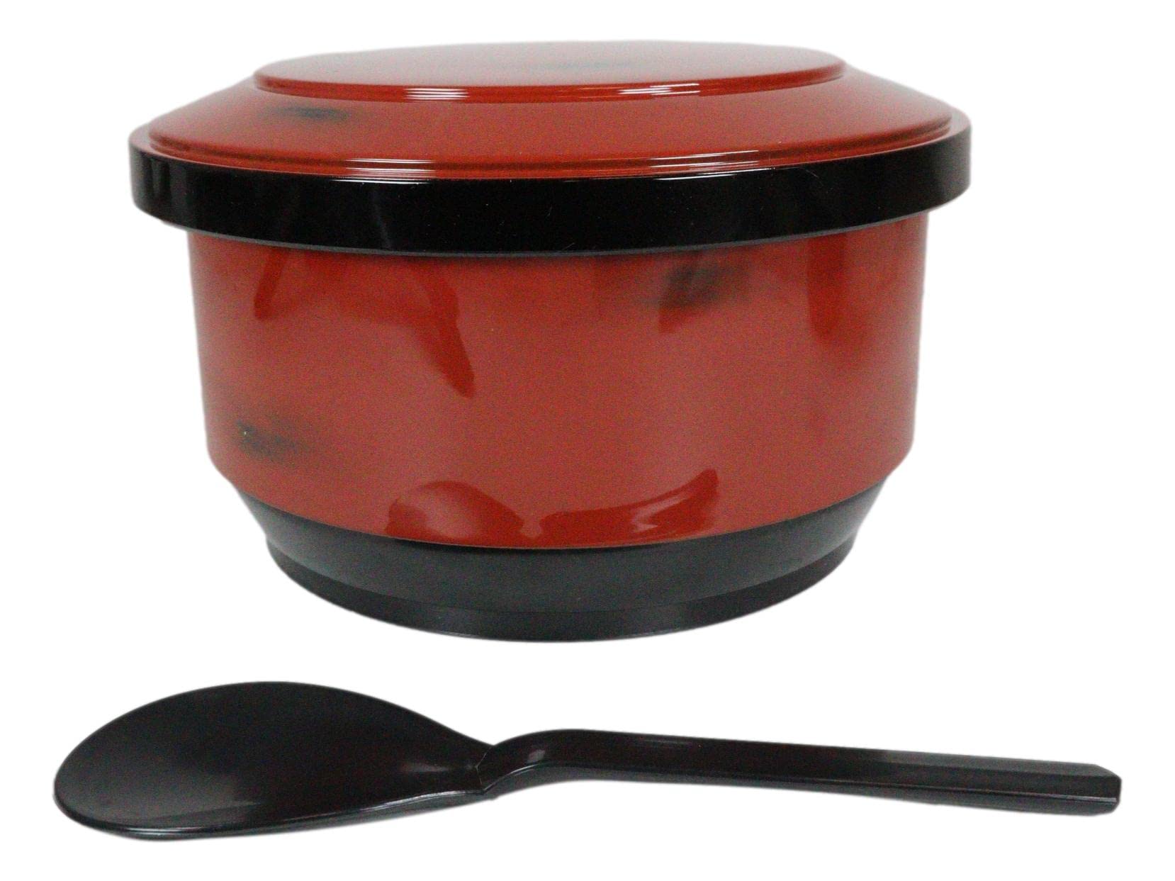 Ebros Gift Japanese Restaurant Grade Traditional Red and Black Ohitsu Rice Container Serving Bowl with Scoop for 3-4 People Party Hosting Functions Supply Asian Dining Made in Japan