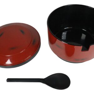 Ebros Gift Japanese Restaurant Grade Traditional Red and Black Ohitsu Rice Container Serving Bowl with Scoop for 3-4 People Party Hosting Functions Supply Asian Dining Made in Japan