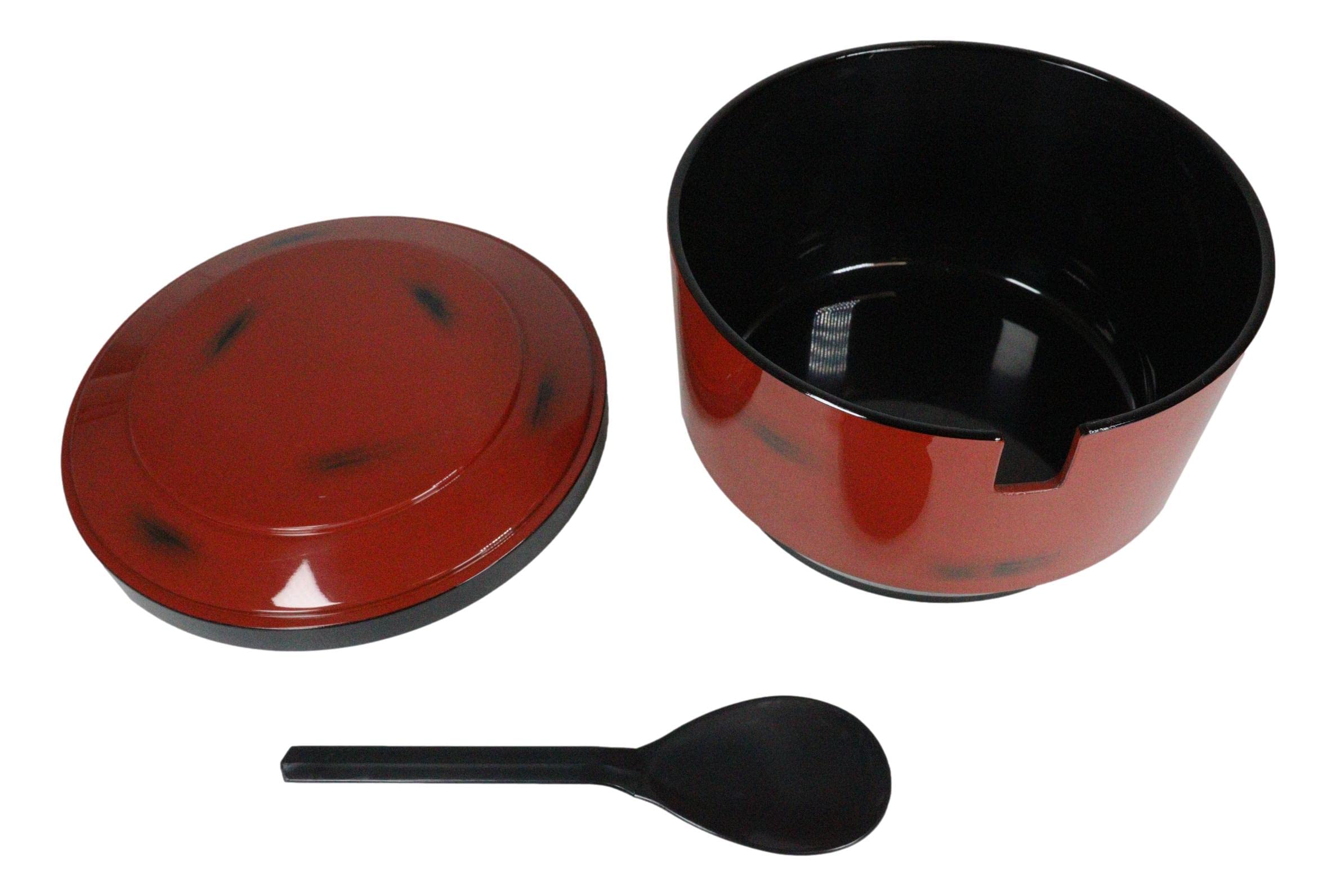 Ebros Gift Japanese Restaurant Grade Traditional Red and Black Ohitsu Rice Container Serving Bowl with Scoop for 3-4 People Party Hosting Functions Supply Asian Dining Made in Japan