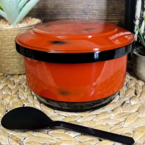 Ebros Gift Japanese Restaurant Grade Traditional Red and Black Ohitsu Rice Container Serving Bowl with Scoop for 3-4 People Party Hosting Functions Supply Asian Dining Made in Japan