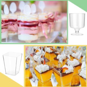 Nuenen 400 Pcs Mini Dessert Cups with Spoons Clear Plastic Small Yogurt Parfait Cups Disposable Tumbler Cups Appetizer Cups for Wedding Drinking Ice Cream Party Puddings Mousse