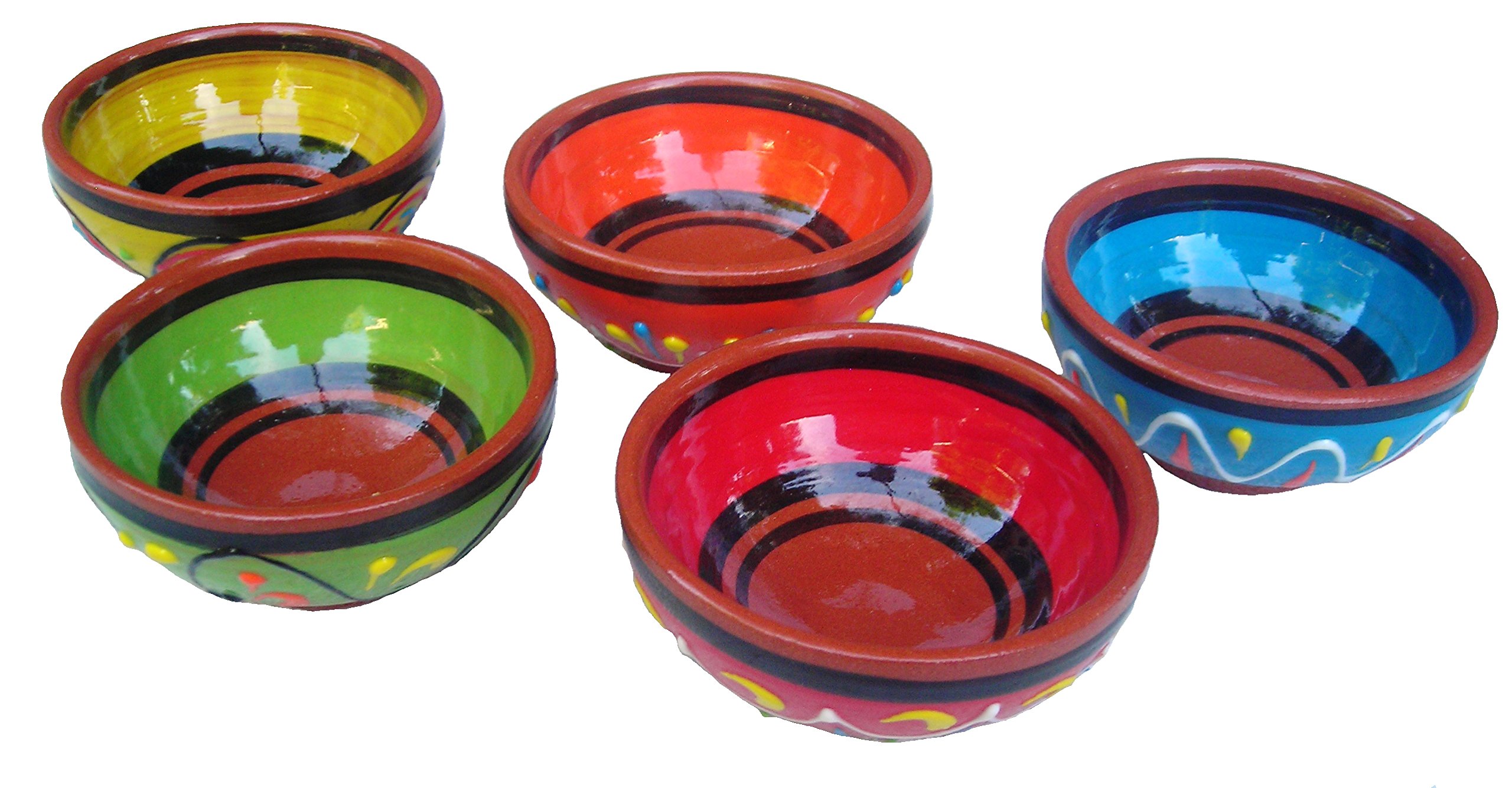 Cactus Canyon Ceramics Spanish Terracotta 5-Piece Tiny Super Small Mini-Bowl (Pinch Bowls) Set, Multicolor