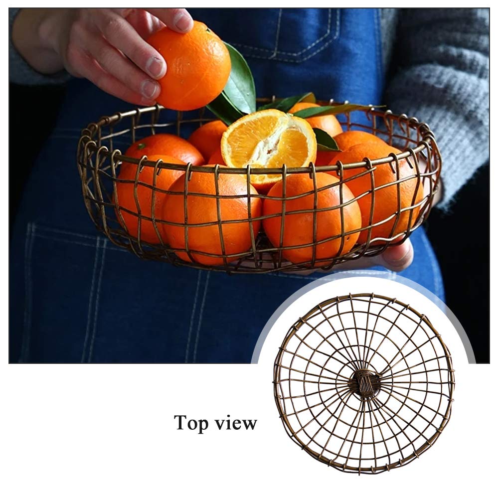 Retro Iron Fruit Basket, Handcrafted Rustic Farmhouse Wire Fruit Bowls Vintage Style Countertop Basket Bread Snack Vegetable Storage Basket for Kitchen Table Dining Decoration