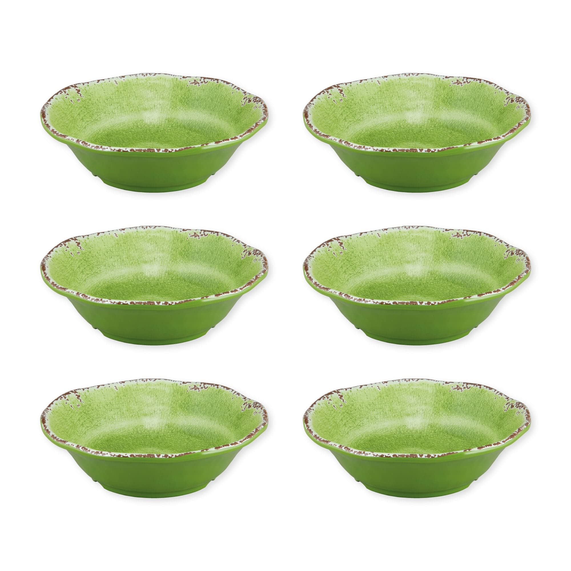 UPware Melamine Dinner Bowl Set of 6, BPA-Free Dishwasher Safe Round Bowls, Dinnerware Kitchen Bowls for Pasta, Rice, Soup, and Salad, 7 Inch Bowls (Crackle, Green)