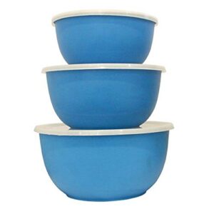 mega cocina microwavable 18/8 stainless steel 3 piece bowl set, 25 oz/40 oz/60 oz, blue