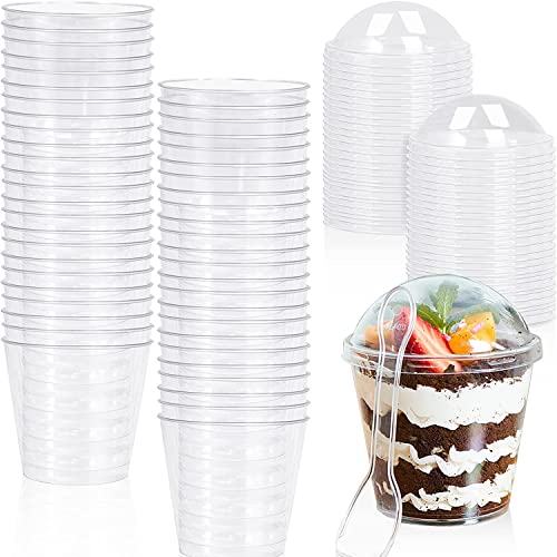 mwellewm Dessert Cups 50 Count with Dome Lids and Spoons, Mini Parfait Cups Appetizer Cups Serving Bowl for Party Desserts Pudding, Ice Cream, Yogurt, Fruit