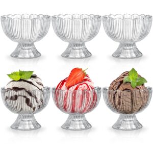 zeayea set of 6 glass dessert bowls, 5.6 oz clear glass ice cream sundae cups, small footed trifle cups for salad, fruit, parfait, cocktail, snack, nuts