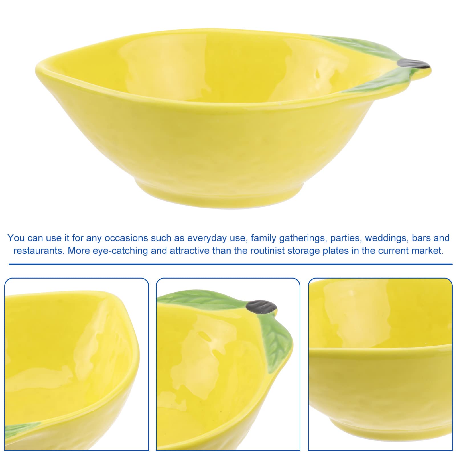 SHERCHPRY Lemon Shape Bowl, Ceramic Dessert Bowl, Fruit Shaped Bowl, Dried Fruit Dish, Serving Bowl Platter for Snacks Fruit Salad for Home Kitchen