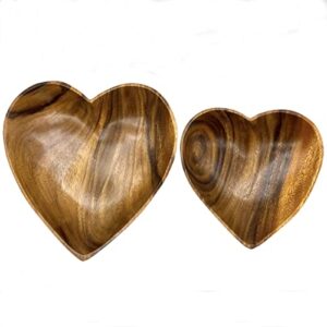 wrightmart wooden bowl set of 2, decorative heart shaped server for food, salad, nut mixes, versatile, use as a jewelry, coin catchall dish, add heart to culinary creations, acacia wood