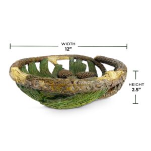 Rivers Edge Products Fruit Bowl, Fruit Basket, Decorative Bowl, Centerpiece for Tabletop, Countertop, or Dining Room Home Decor, 14 Inch Length, Spruce Branches, Pinecone