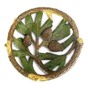 Rivers Edge Products Fruit Bowl, Fruit Basket, Decorative Bowl, Centerpiece for Tabletop, Countertop, or Dining Room Home Decor, 14 Inch Length, Spruce Branches, Pinecone