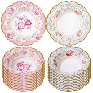 talking tables truly scrumptious vintage floral paper bowls in 2 designs for a tea party or birthday, blue/pink (24 pack)