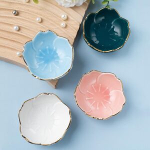 4Pack Sakura Sauce Dishes Set, 4 Colors Cherry Flower Ceramic Appetizer Plates Dipping Bowls Tasting Dishes Serving Dish Seasoning Saucers Bowl Little Bowls Ice Cream Snack Sushi Soy Condiment Dish