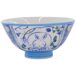 Mino Ware Rice Bowl Set, 4.4 inch, Red Rabbit Design, Blue, Japanese Ceramic Bowls, 5.2 oz, Set of 2