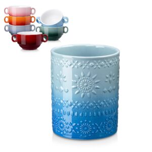 lovecasa 13 oz soup bowls with handles set of 6 bundle 7.4" extra large ceramic utensil holder, blue