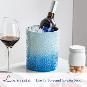 LOVECASA 13 OZ Soup Bowls with Handles Set of 6 Bundle 7.4" Extra Large Ceramic Utensil Holder, Blue