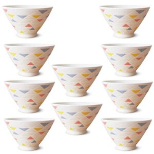 j-kitchens 10-piece dinnerware set, stained triangular rice bowl, small, hasami ware made in japan