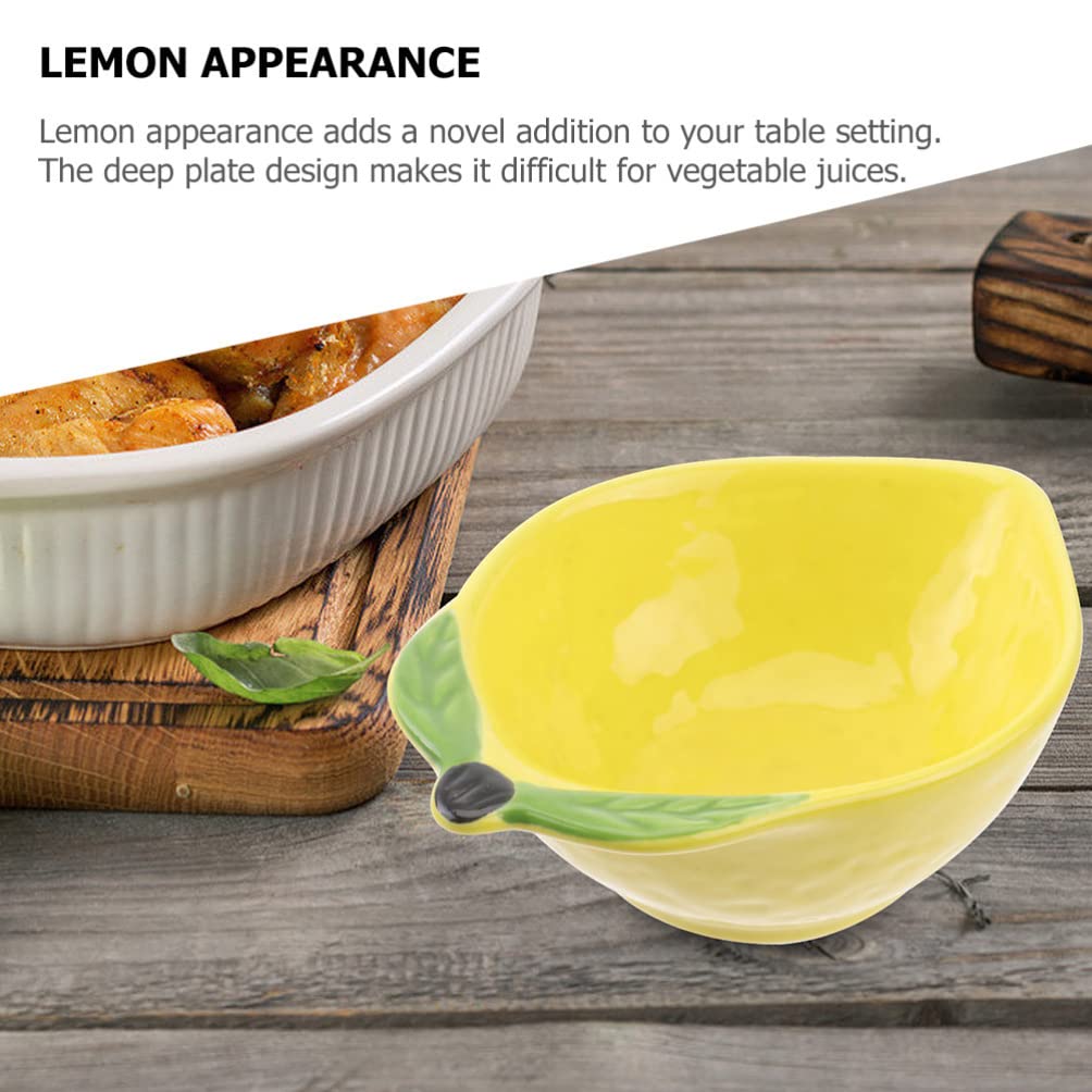 SHERCHPRY 3Pcs Lemon Shaped Bowl Ceramic Dessert Dishes Snacks Fruit Salad Platter Candy Nut Dishes Bowl for Home Kitchen (Yellow)