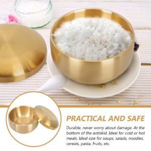 Vaguelly 2pcs Bowl with Lid, 10cm Double Walled Stainless Steel Bowls Korean Rice Bowl Small Soup Bowl, Stackable Metal Serving Bowl for Dips, Snacks, Cereal