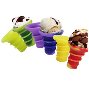 reusable ice cream cones color changing flexible soft food grade silicone non-toxic dishwasher safe fda compliant rated age three plus bpa free great gift