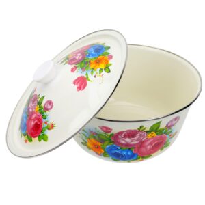 angoily enamel mixing bowl with lid flower large salad bowl enamelware washing basin chinese style soup bowls vintage serving bowl for ramen asian dishes cereal rice noodle