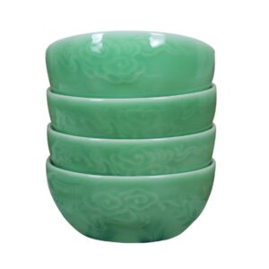 chinese rice bowls 10-ounce 4.5 inch celadon glazed cereal bowl embossed with auspicious clouds porcelain(set of 4) (green02)