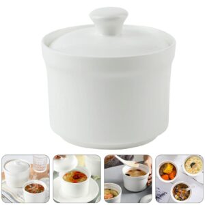 YARNOW Ceramic Stew Pot with Lid Small Steam Soup Bowl Steaming Cup for Home Kitchen Egg Custard Appetizer Bowl Style B, White Style B, 10X10CM